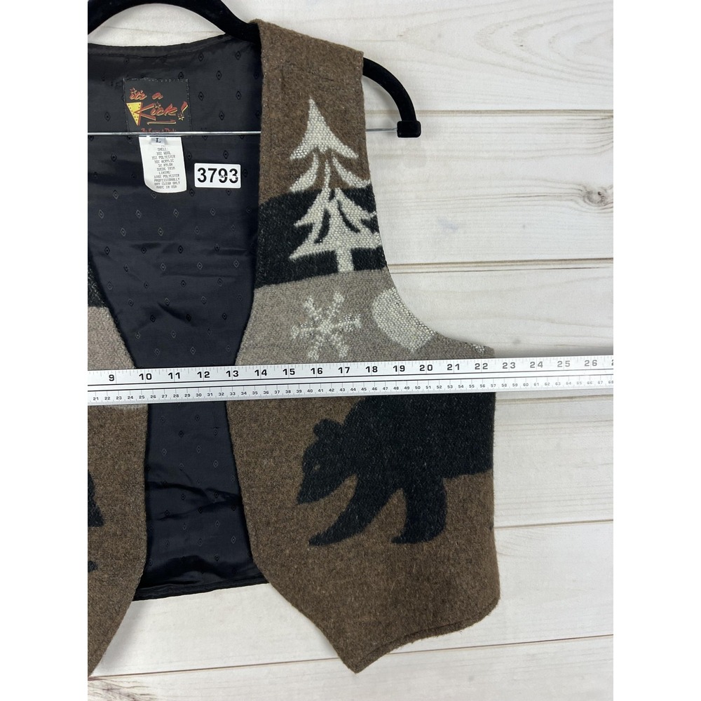 Its A Kick Sweater Vest Womens Large Brown Bear Fair Isle Knit Lined USA Made - Picture 4 of 5